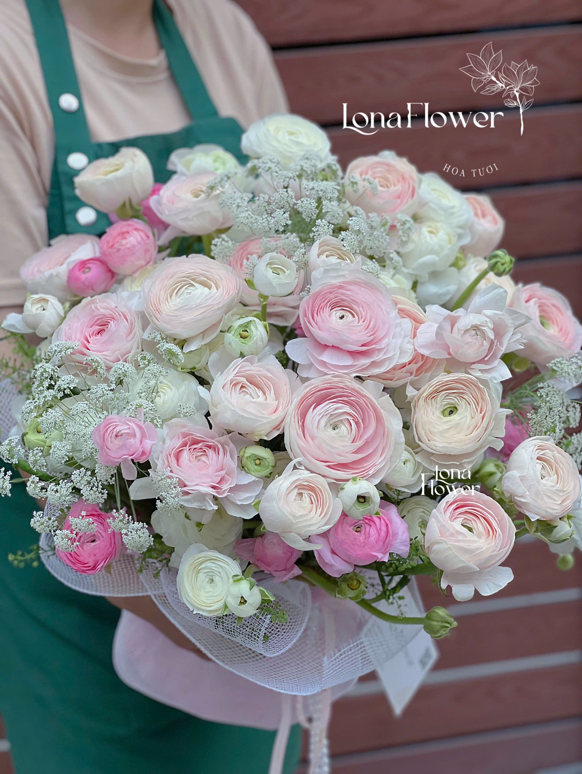Bó Hoa Mao Lương Hồng Trắng Pastel Đầy Đặn | Lona Flower