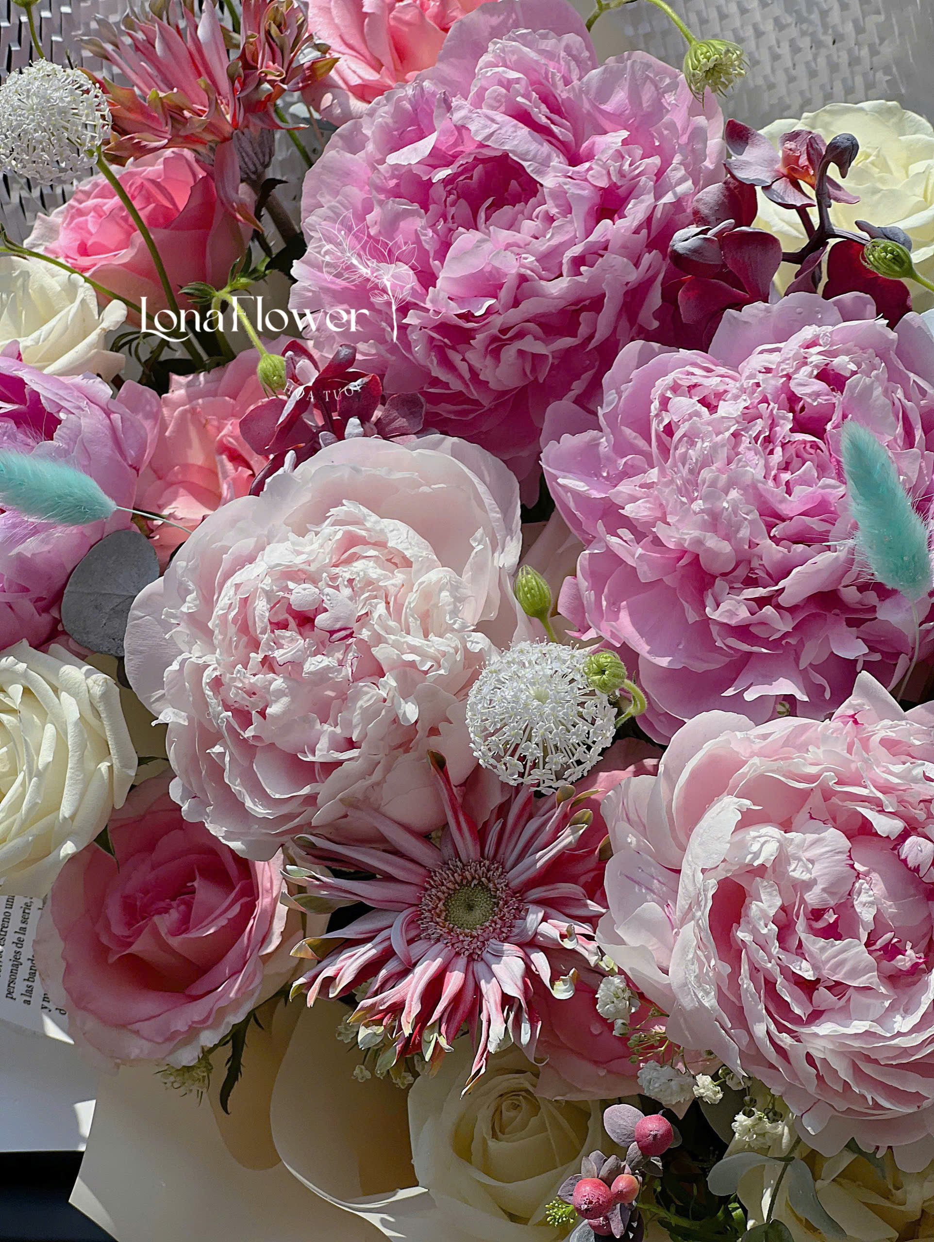 Bó Peony Tone hồng Mix Trắng