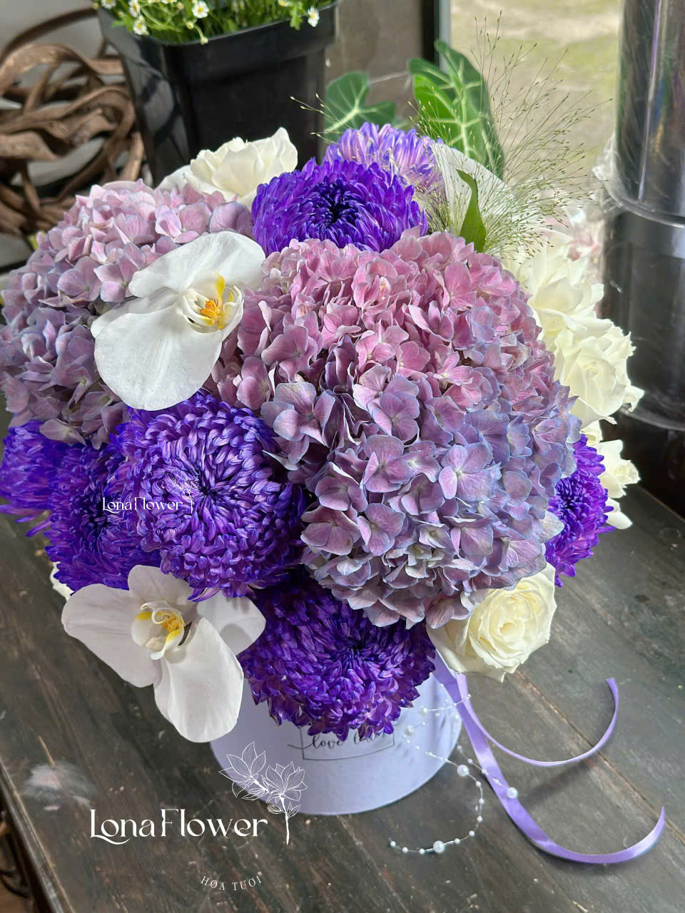 Box Hoa Cẩm Tú Cầu, Cúc Mẫu Đơn & Lan Hồ Điệp Độc Đáo 💜🌸✨