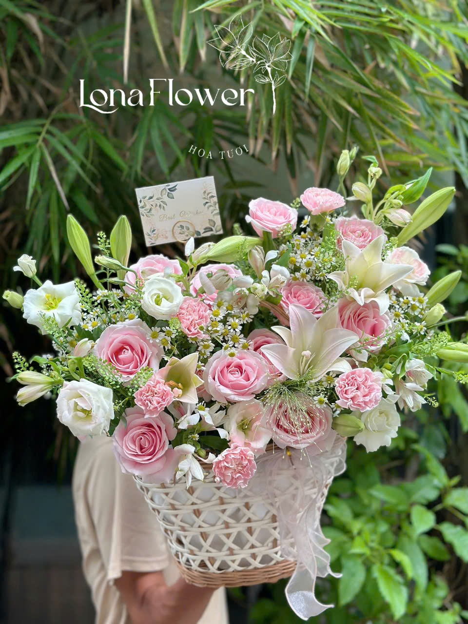 Giỏ Hoa "Phúc Lành An Khang" 🌸 - Hồng, Loa Kèn & Cát Tường