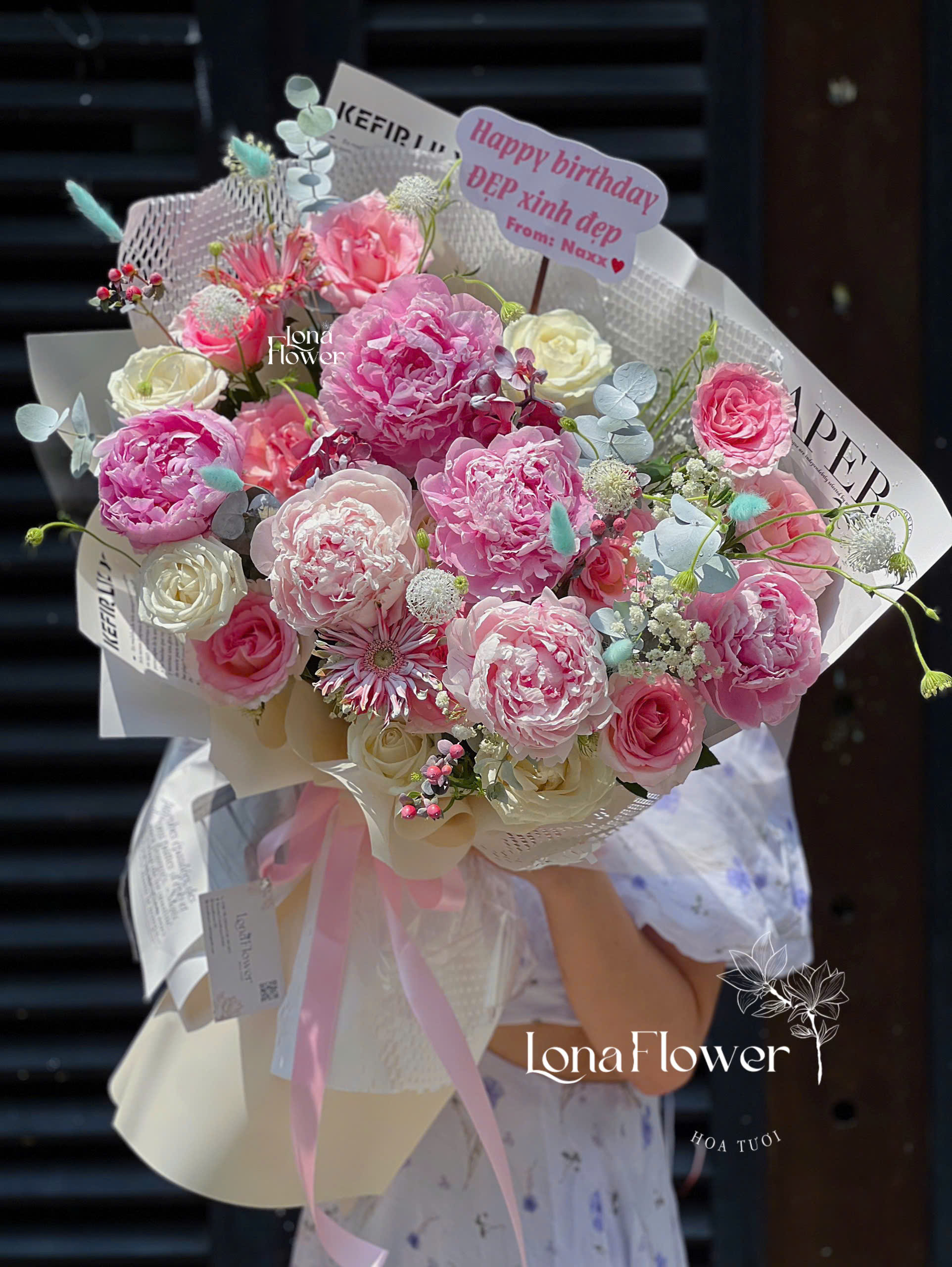 Bó Peony Tone hồng Mix Trắng