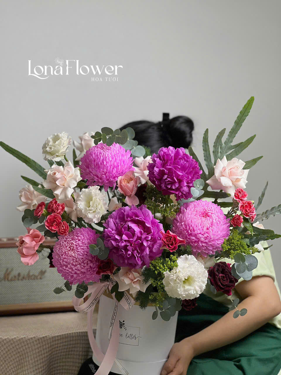 Hộp Hoa Peony & Cúc Mẫu Đơn Mix Sắc Hồng Trắng