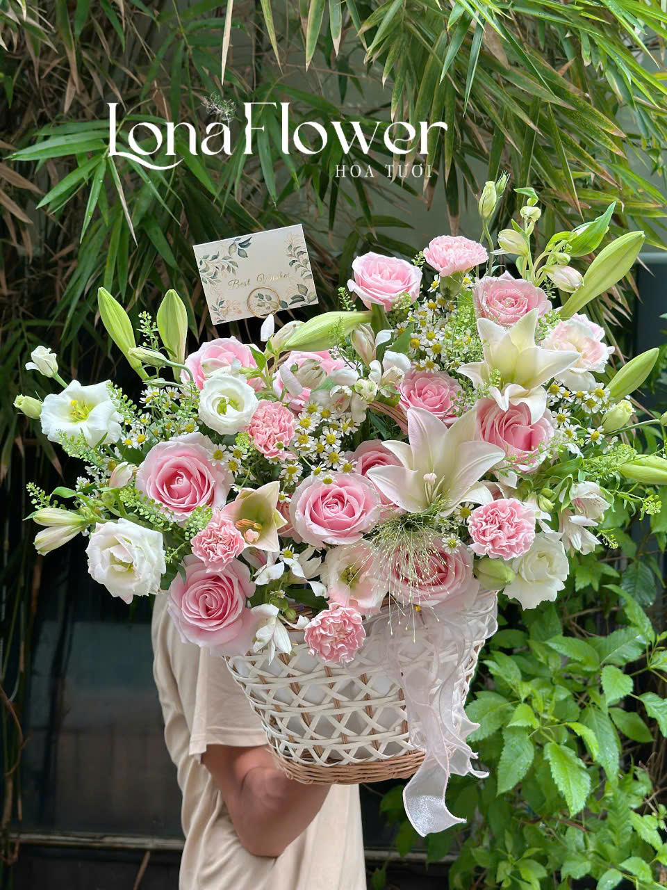 Giỏ Hoa "Phúc Lành An Khang" 🌸 - Hồng, Loa Kèn & Cát Tường