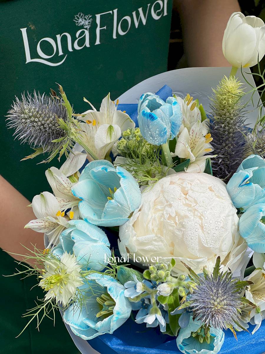 BTL-MIX-003 ( Bó Tulip Ngọc Lam Xanh )