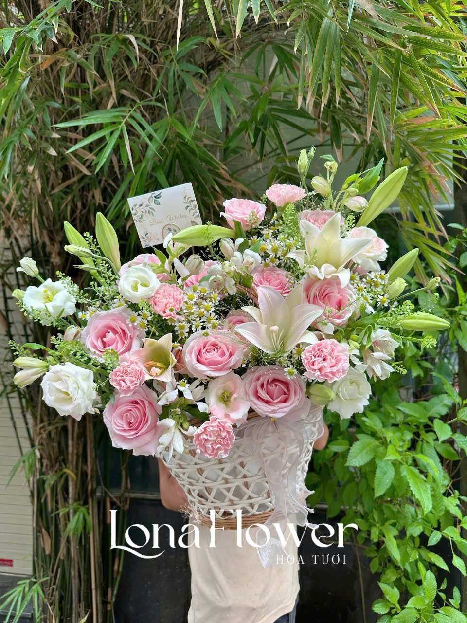 Giỏ Hoa "Phúc Lành An Khang" 🌸 - Hồng, Loa Kèn & Cát Tường