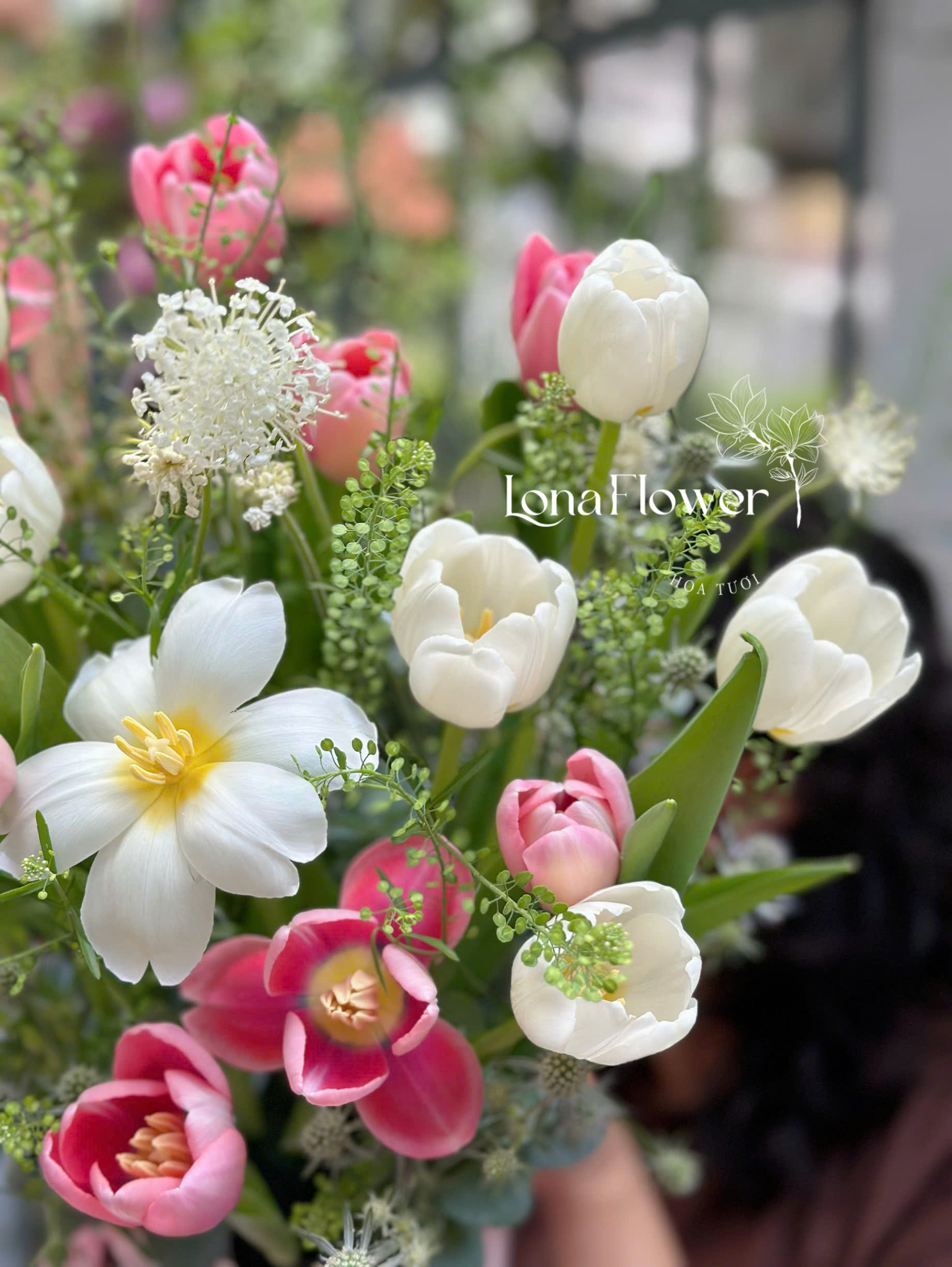 Box Hoa Tulip Hồng&Trắng Tươi Mới