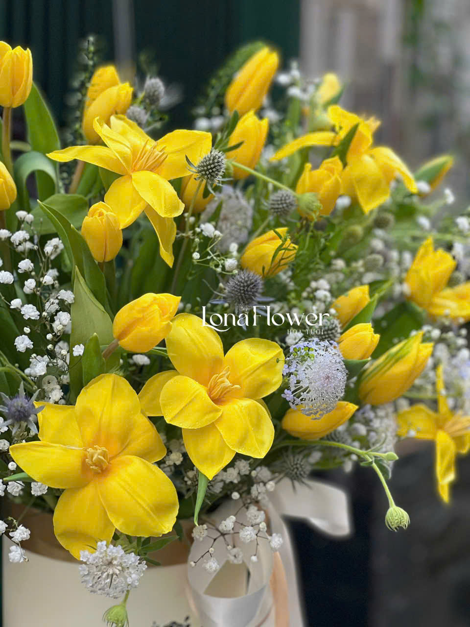 Box Hoa Tulip Vàng Tươi Tắn