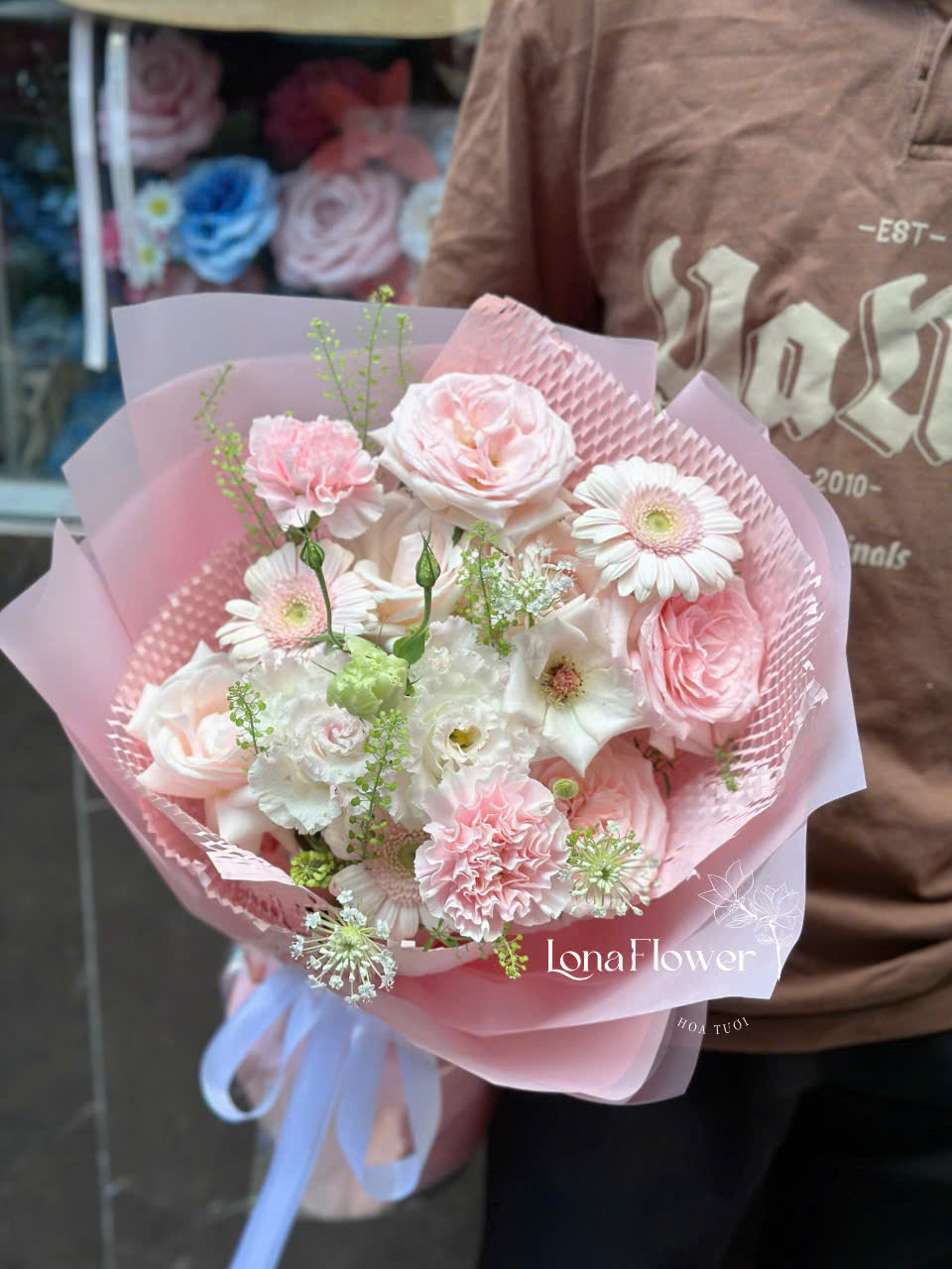BH-177 Bó Hồng Ohara Mix Cát Tường Xoăn & Cẩm Chướng