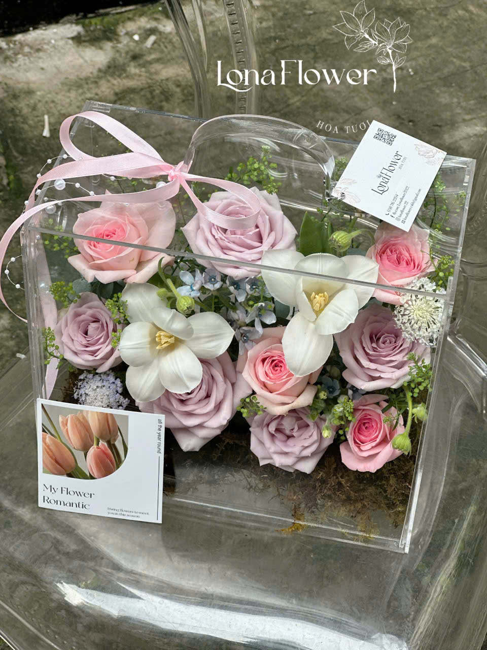 Vali Mica "Tình Yêu Pha Lê" ✨ - Hồng Pastel & Tulip Thanh Khiết