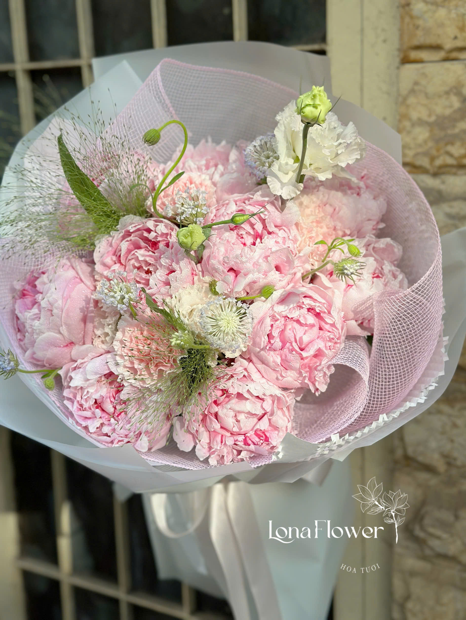 BH-201 Bó Peony Tone Hồng