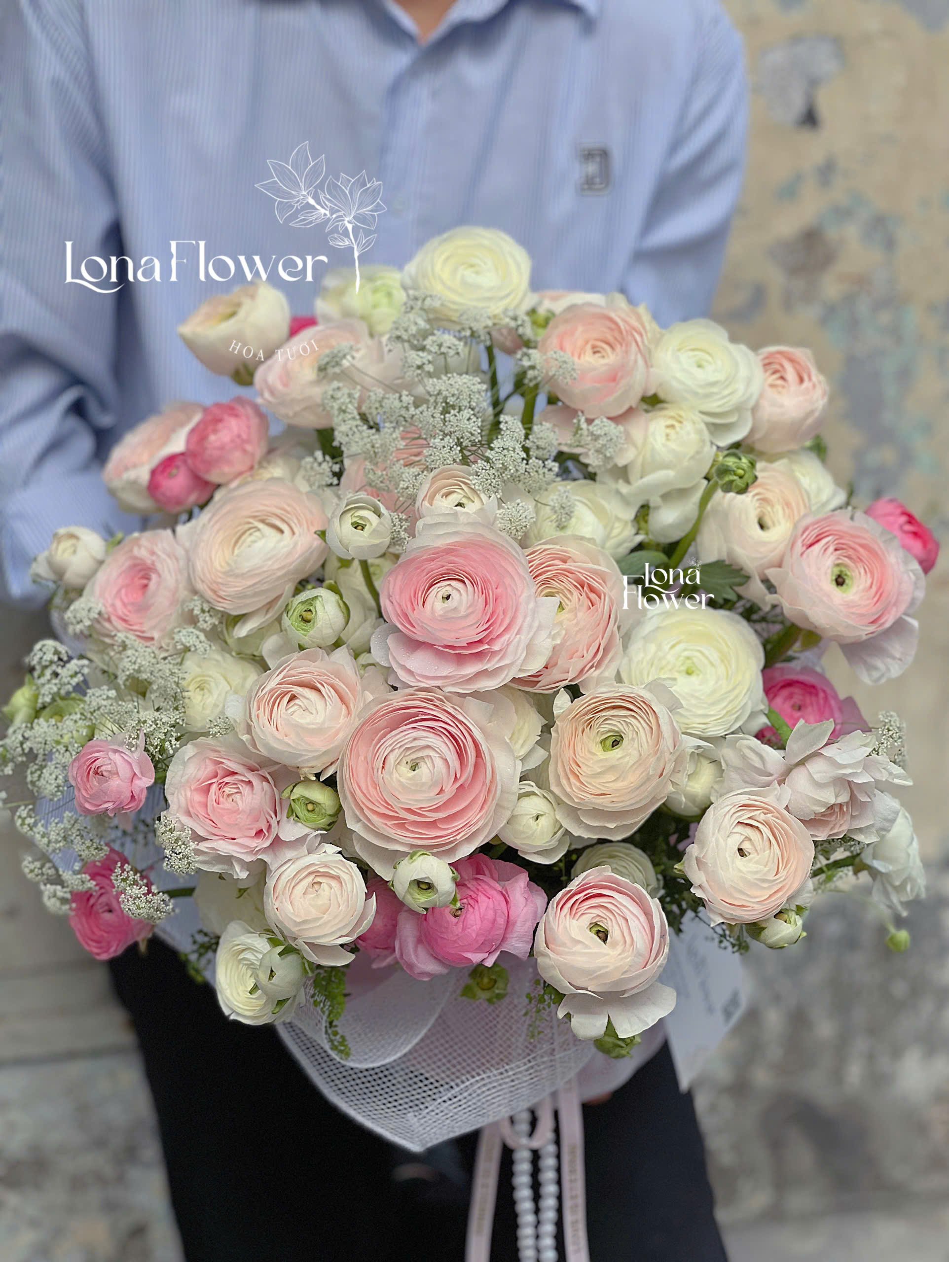 Bó Hoa Mao Lương Hồng Trắng Pastel Đầy Đặn | Lona Flower