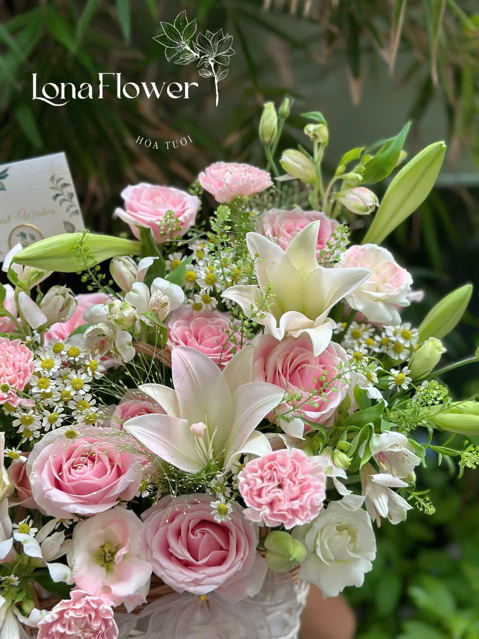 Giỏ Hoa "Phúc Lành An Khang" 🌸 - Hồng, Loa Kèn & Cát Tường