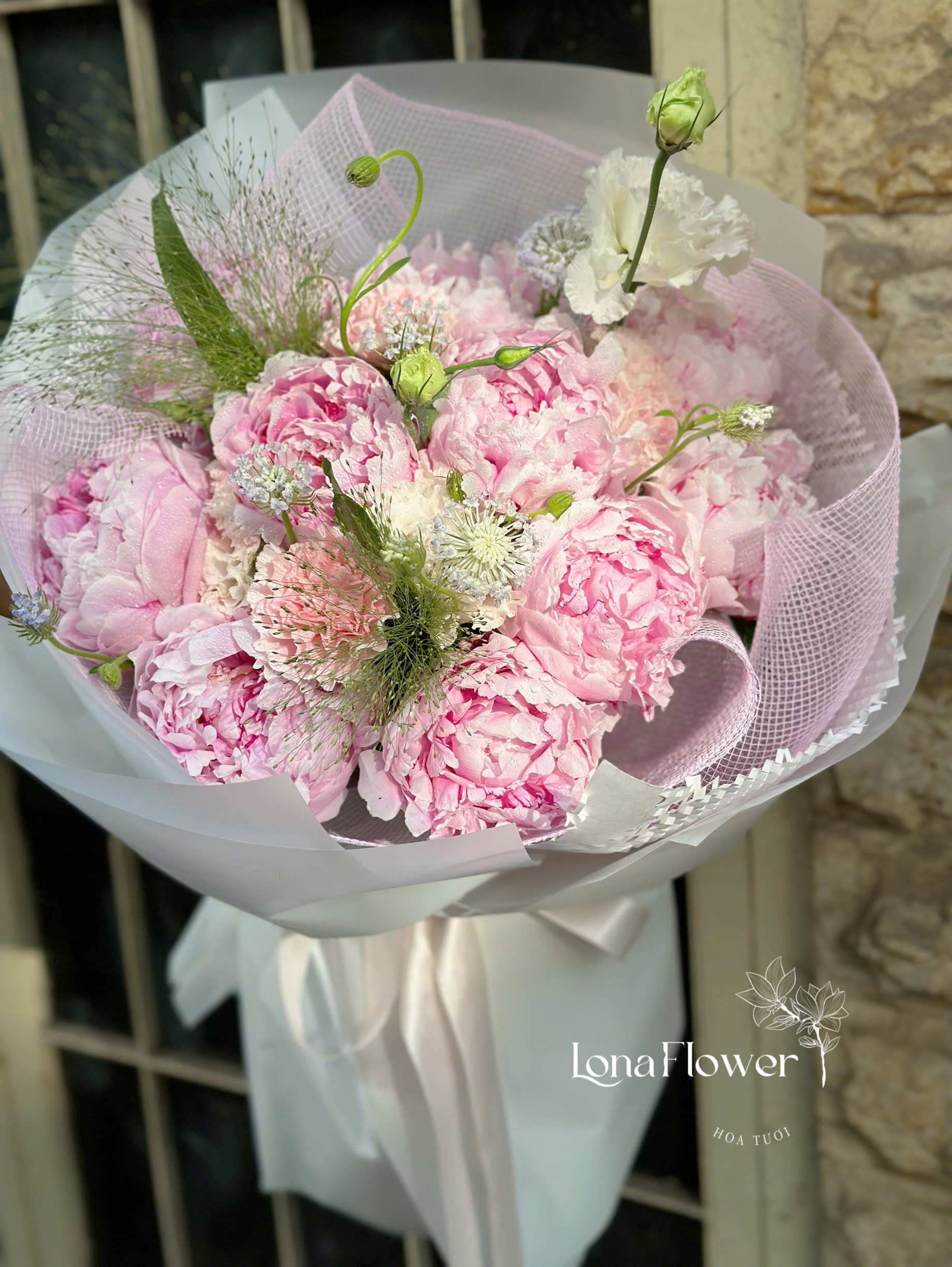 BH-201 Bó Peony Tone Hồng