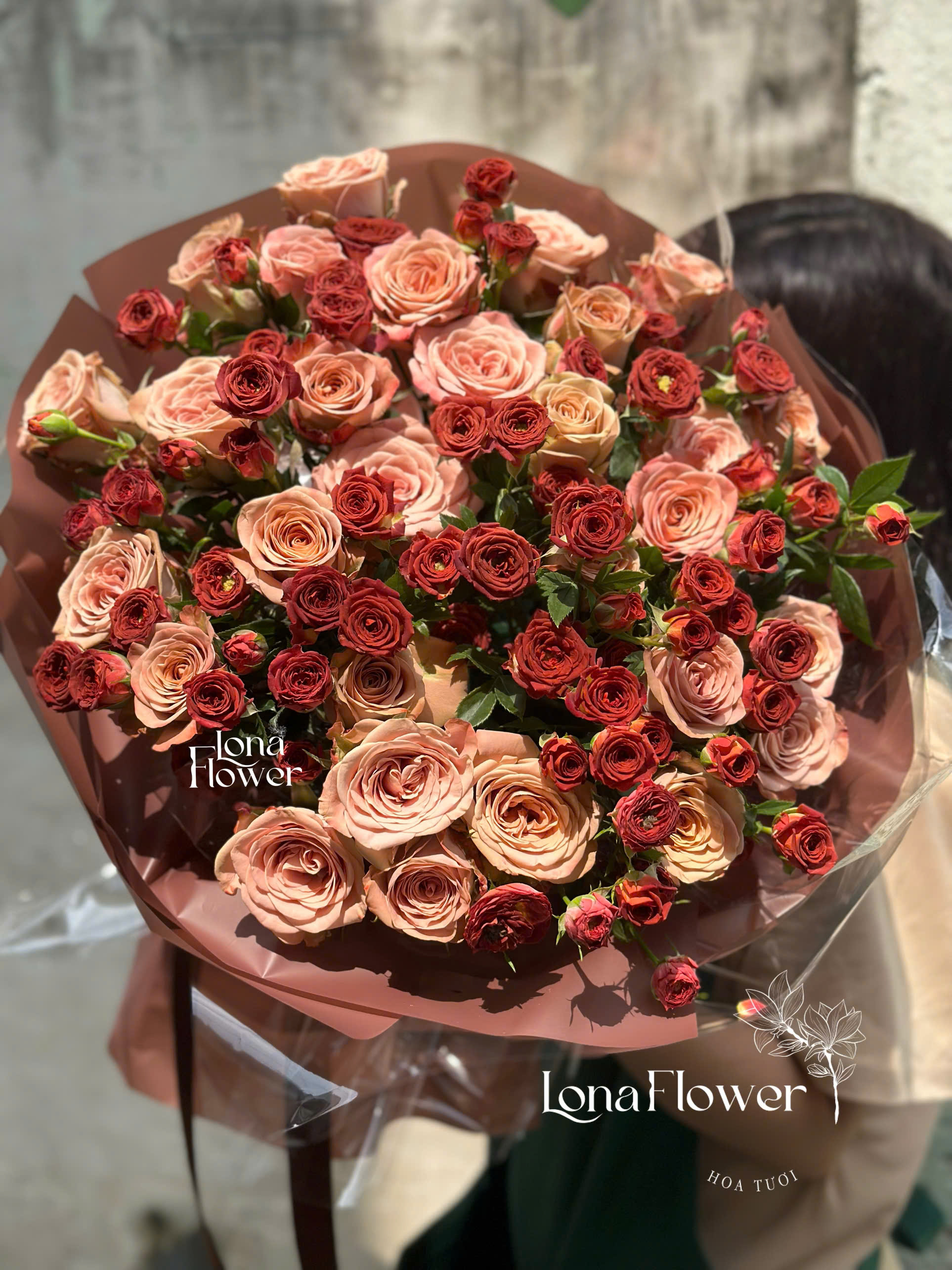 Bó Hồng Capuchino Mix Hồng Chùm 