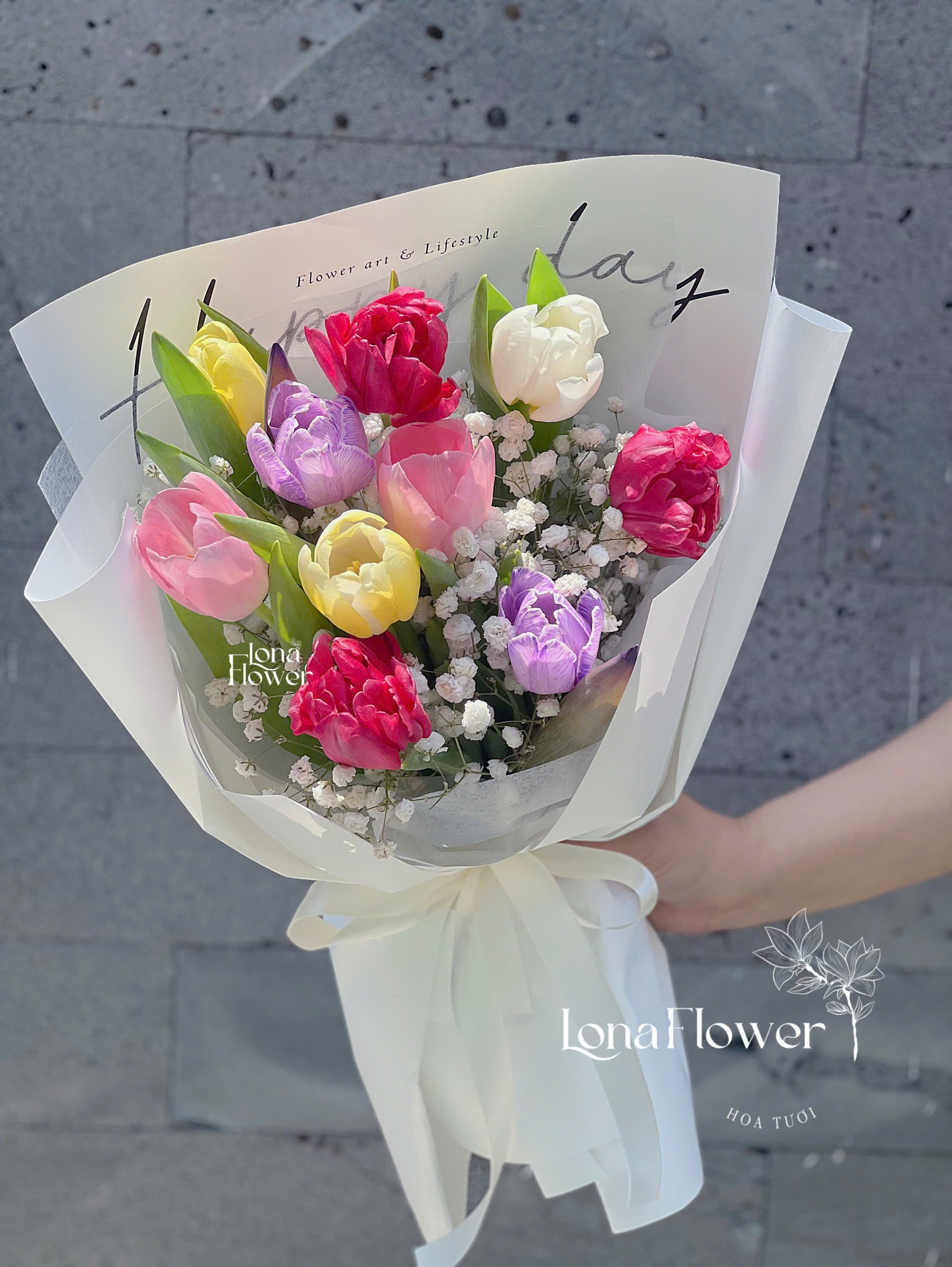  Bó Hoa Tulip Mix Màu Đa Sắc Tươi Vui | Lona Flower
