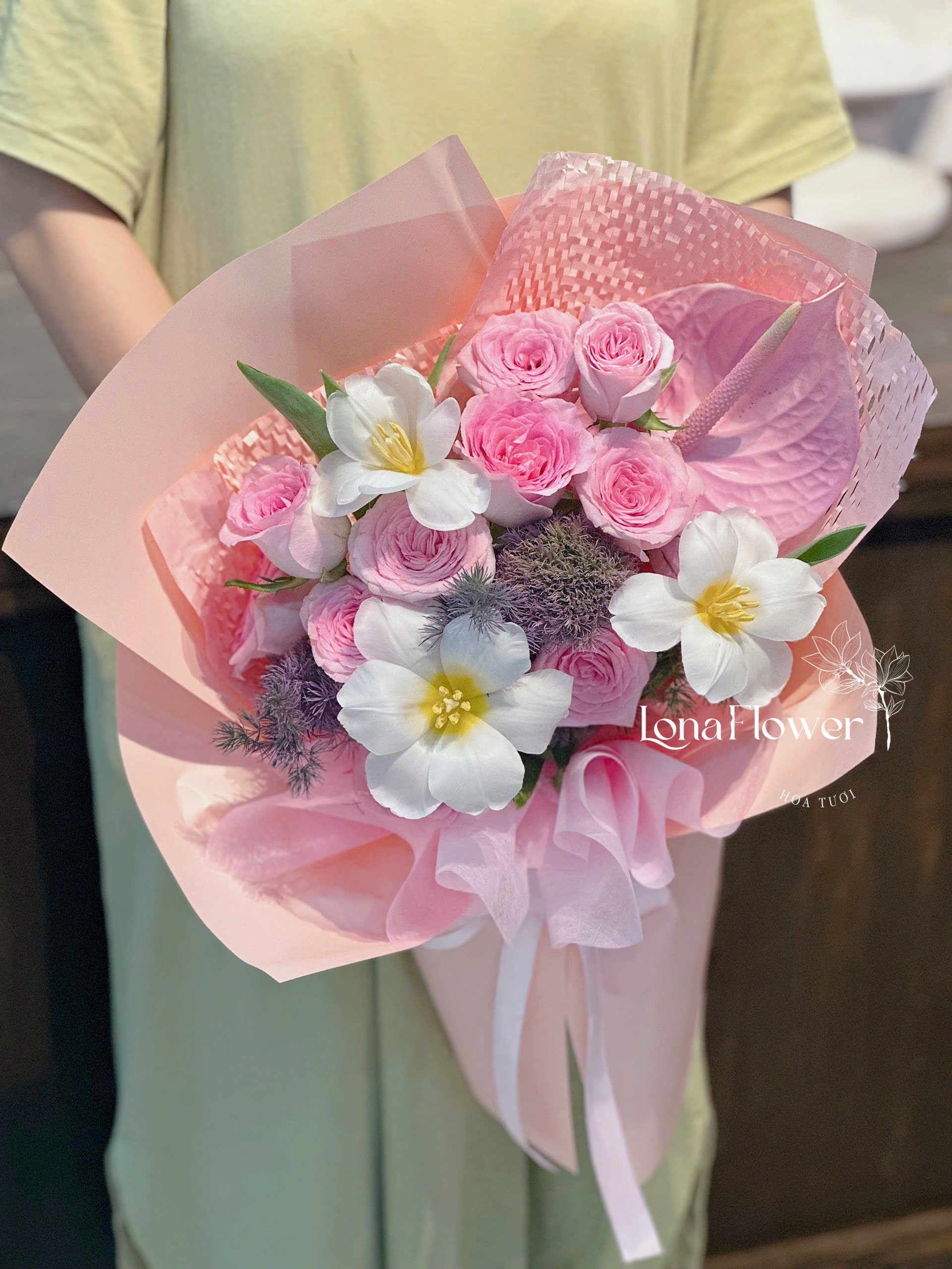  Bó Hoa Hồng & Tulip Pastel Dịu Dàng | Lona Flower