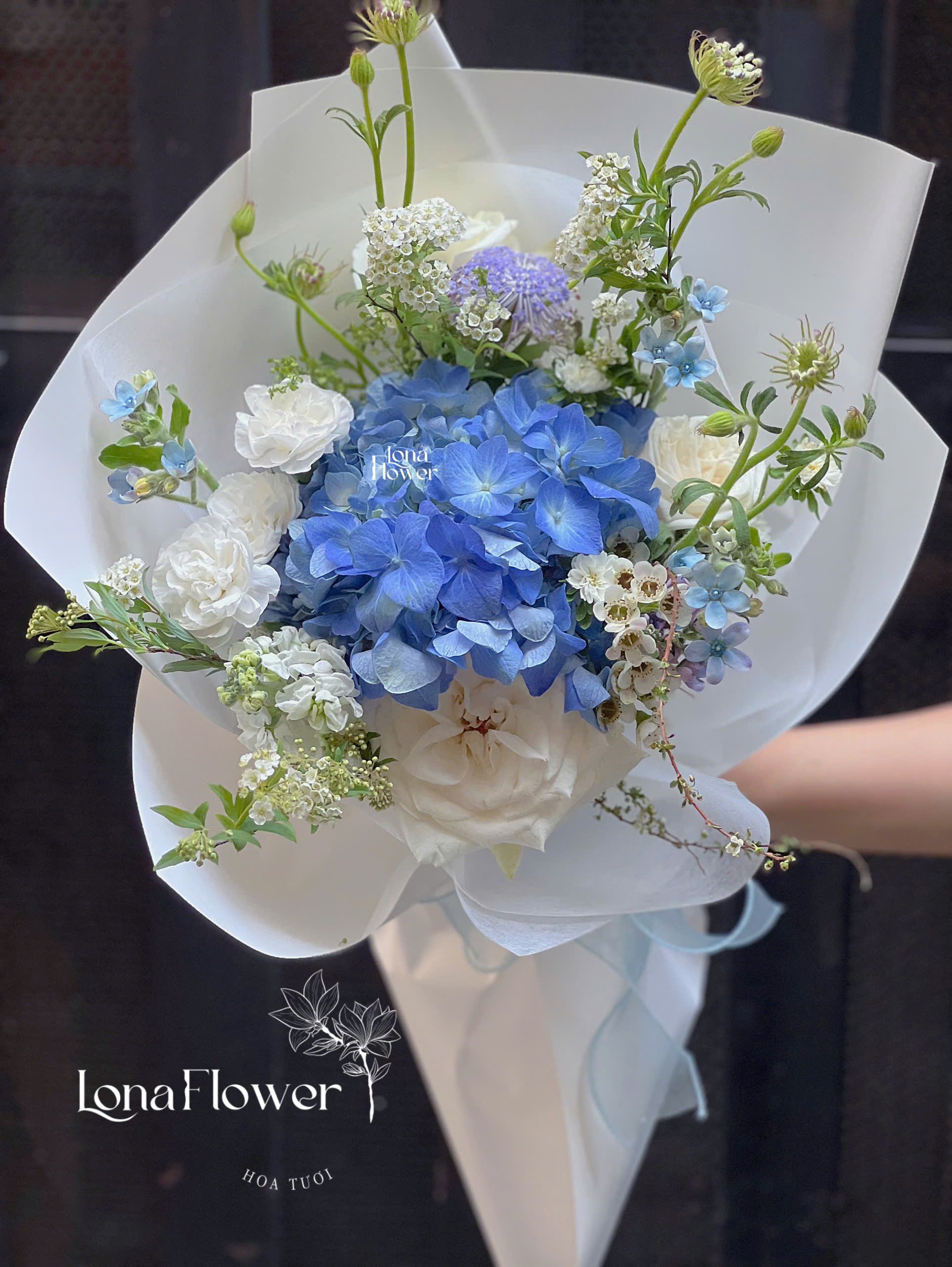 Bó Hoa Cẩm Tú Cầu Xanh Dương Tươi Mát | Lona Flower