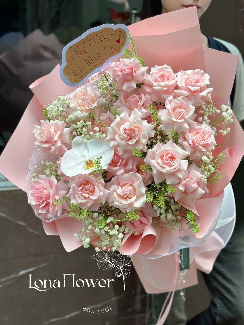 Bó Hoa Hồng Phấn Lẫn Cánh Mix Lan Hồ Điệp Tinh Khôi 🌹 orchid_flower ✨