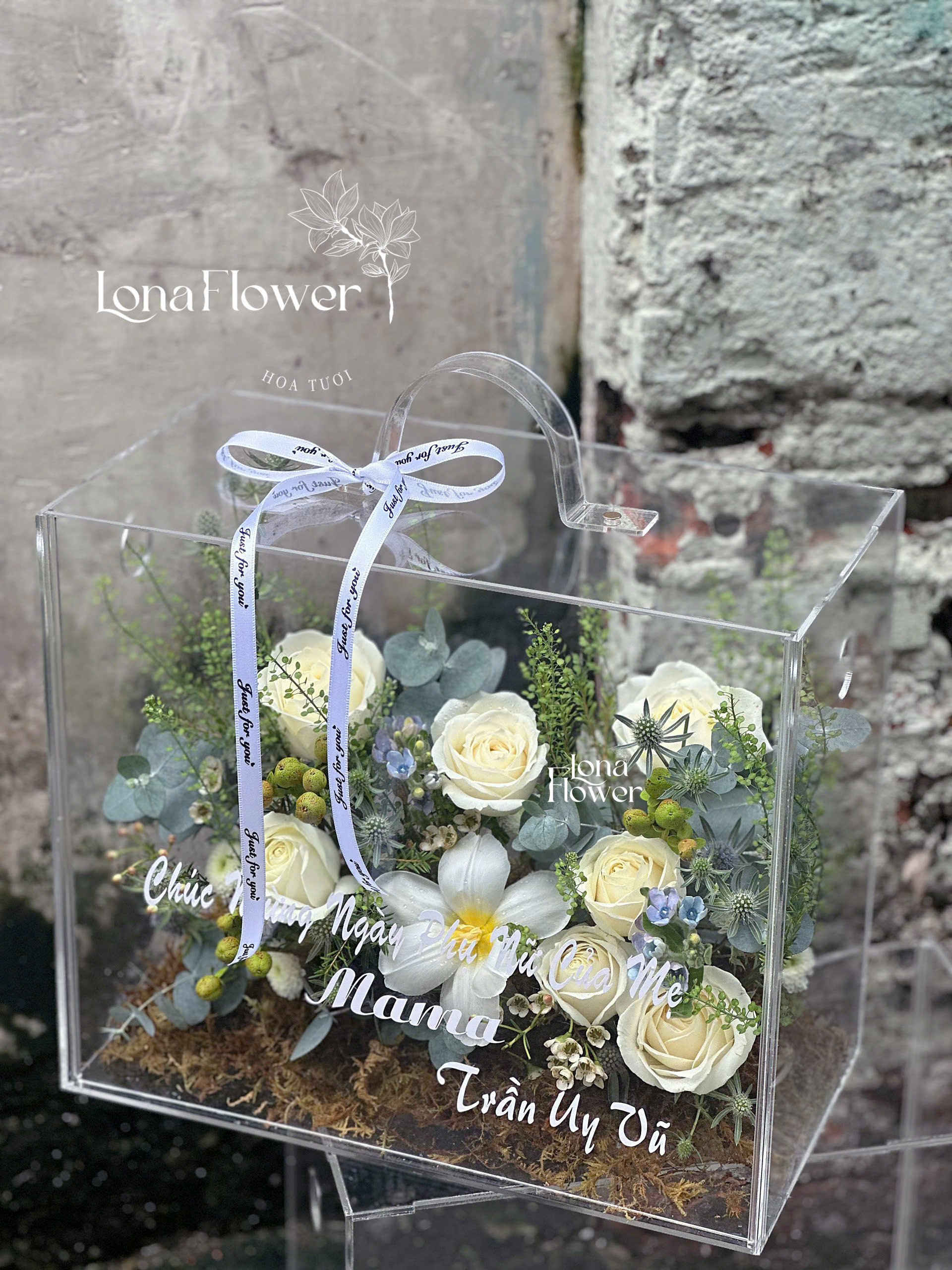 Vali Mica Tulip Trắng, Hồng Trắng & Lá Bạc - Quà Tặng Ngày Của Mẹ/Mama Tinh Tế 💖🎁