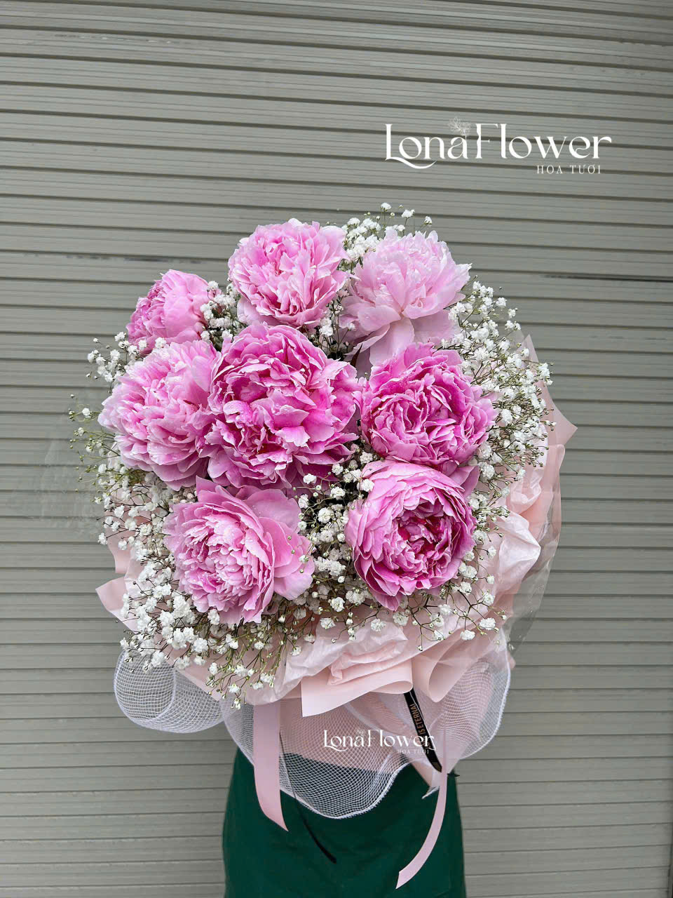 Bó Hoa Peony Hồng & Baby Trắng 