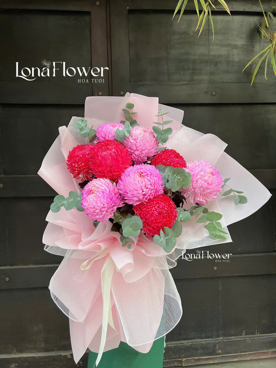 BH-214 Bó Hoa Cúc Mẫu Đơn Đầy Đặn