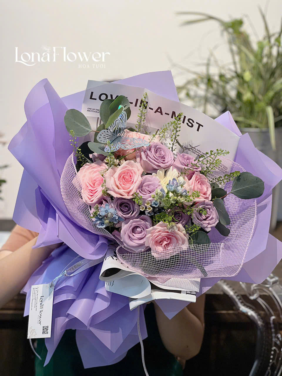 BHH-984 Bó Hồng Tone Tím & Hồng Pastel